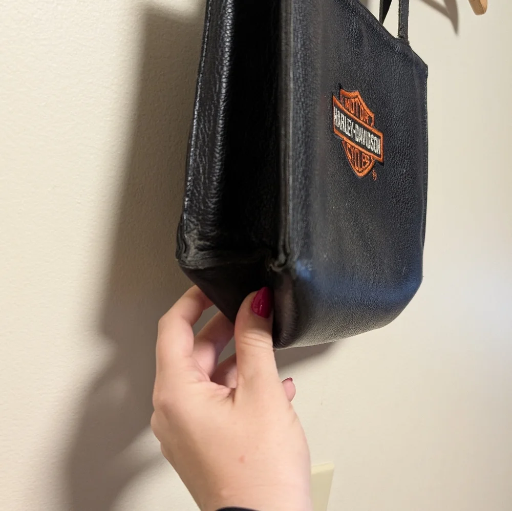 Harley-Davidson Black Leather Tote Bag Embroidered patch Logo